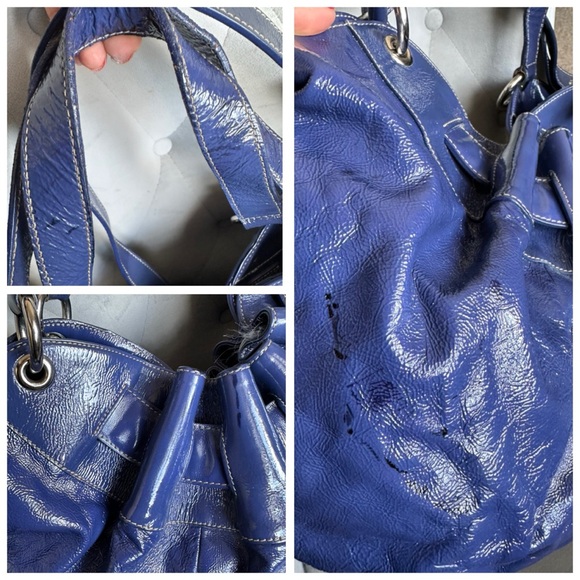 Furla Large patent Leather Shiny Blue Hobo Bag - Picture 16 of 16